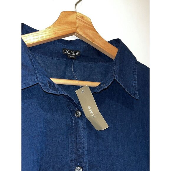 NWT J. Crew Navy Button-Down Tunic Lightweight Cotton Women's Shirt Dress Size L - Picture 4 of 10